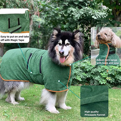 Dog Bathrobe — Ultra-Absorbent Microfiber Drying Towel | Fast Dry After Bath, Walks & Swims